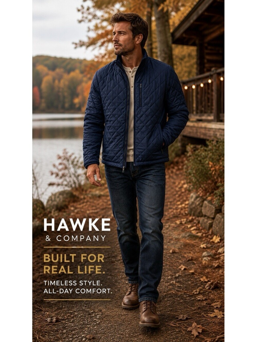 Hawke & Co. Men's  Sz L Diamond Quilted Heritage Jacket Hawke Navy NWT